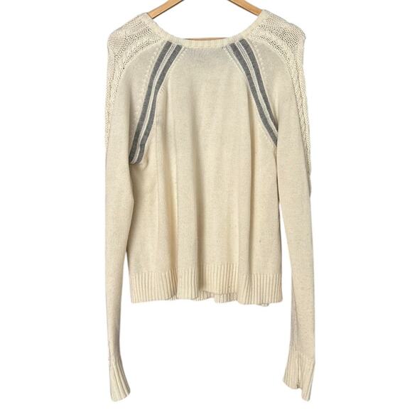 Athleta Cable Knit Montara Sweater Women's Large Raglan Sleeve Wool Cream Grey - Picture 2 of 5